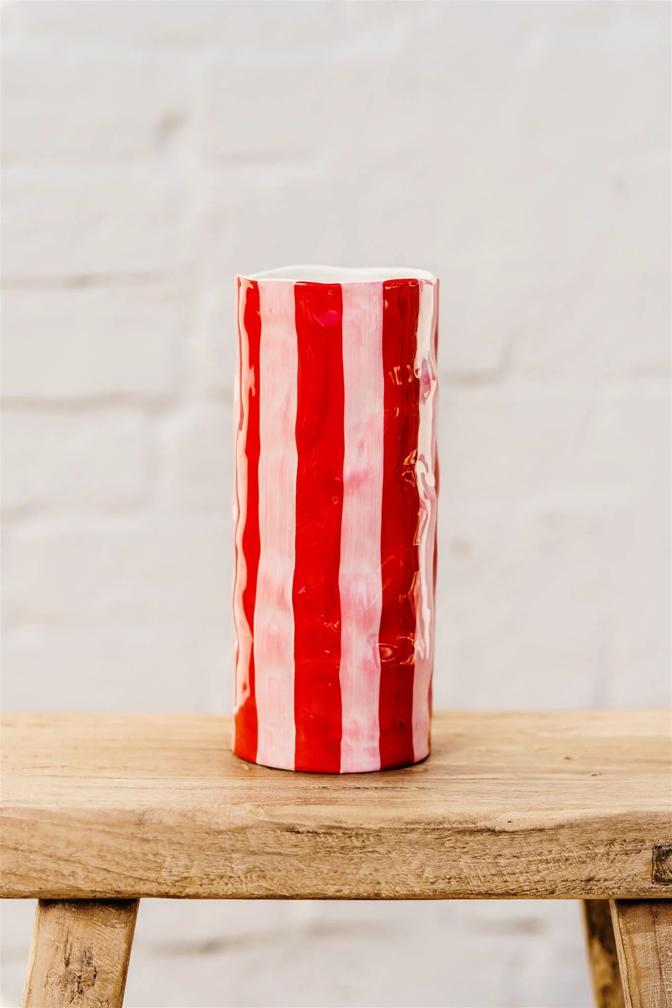 Noss & Co medium vase, with pink and red stripes