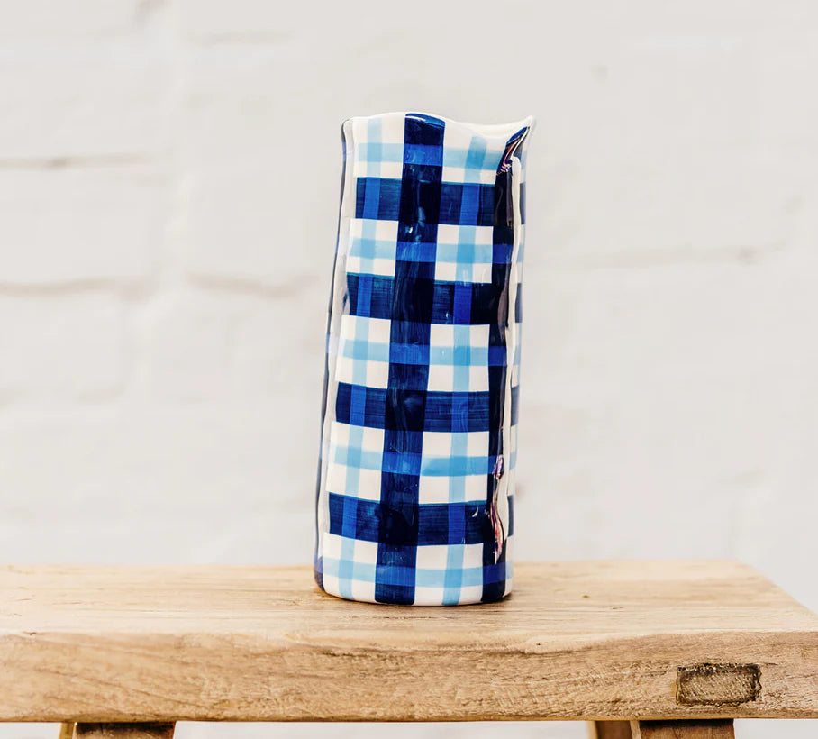 Medium vase in navy and cornflower blue gingham from Noss.