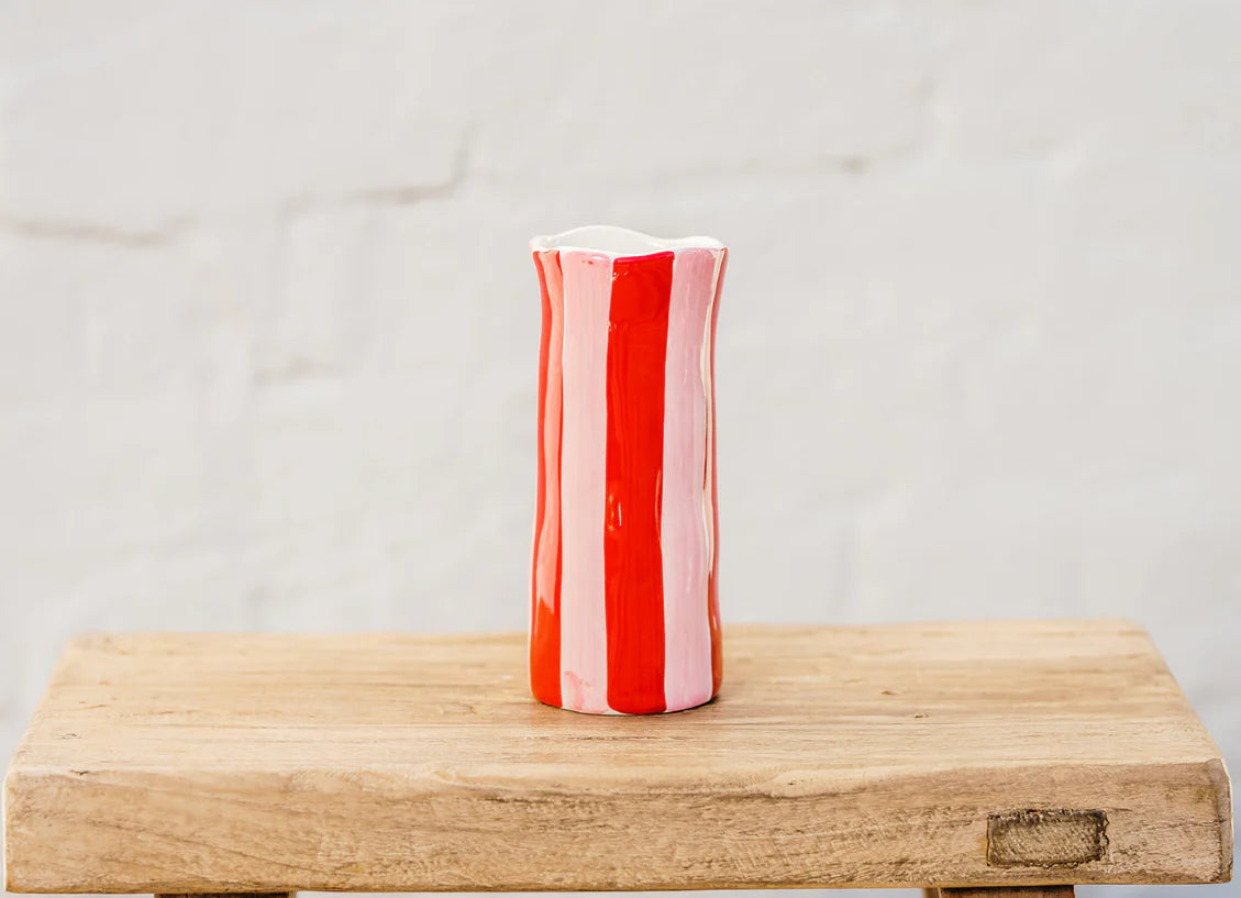 Small red and pink striped vase from Noss & Co