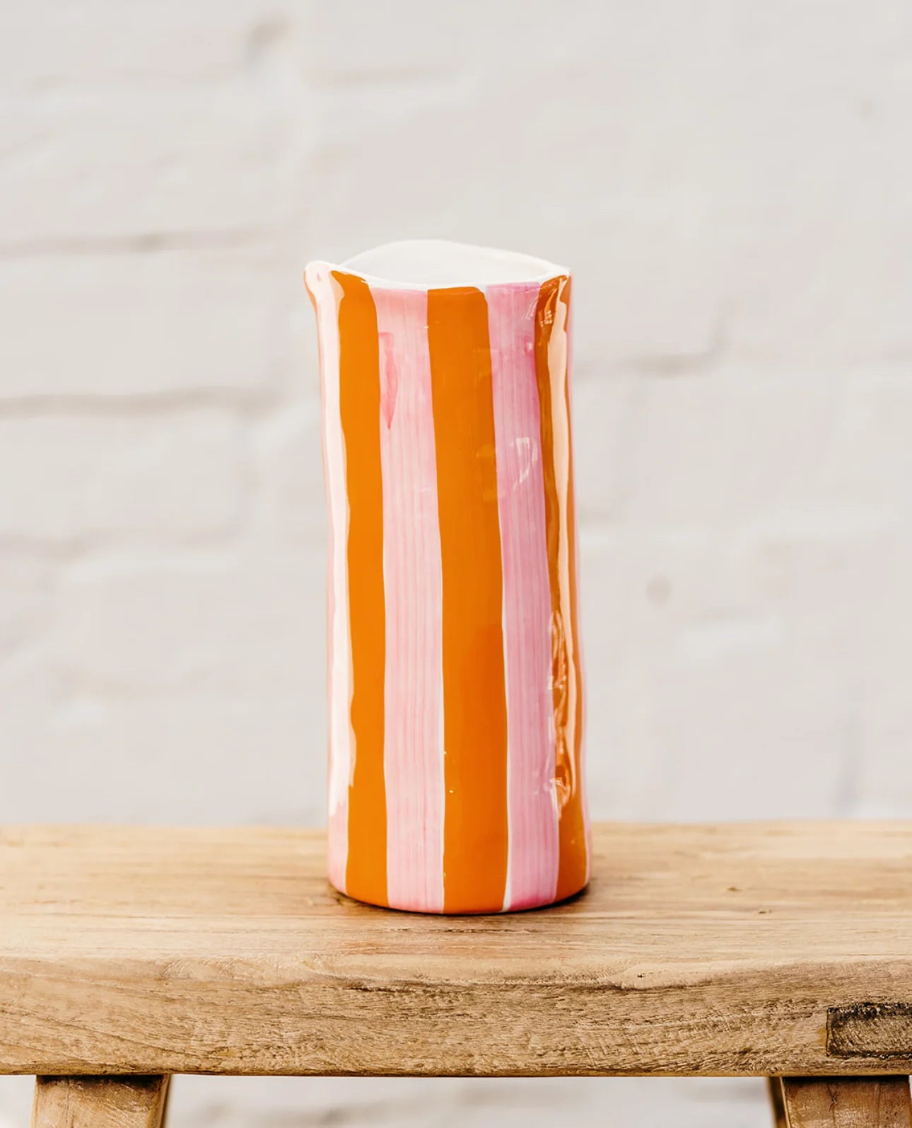 Noss and Co medium pink and orange striped vase