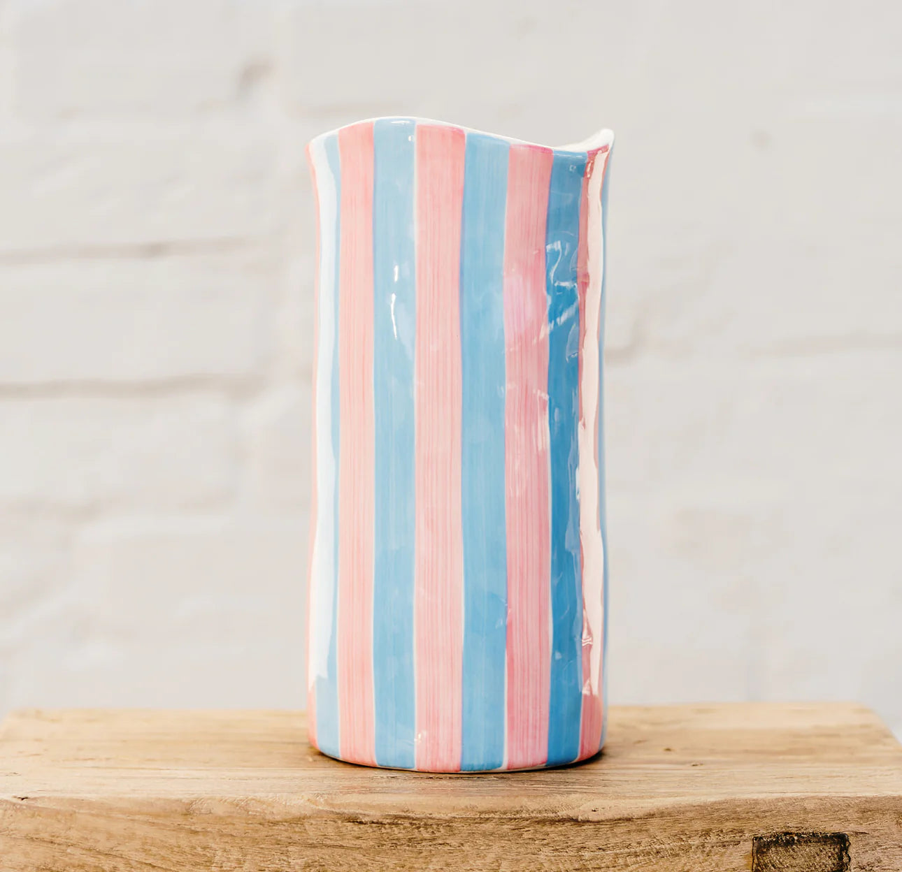 Pink and light blue striped vase from Noss and Co