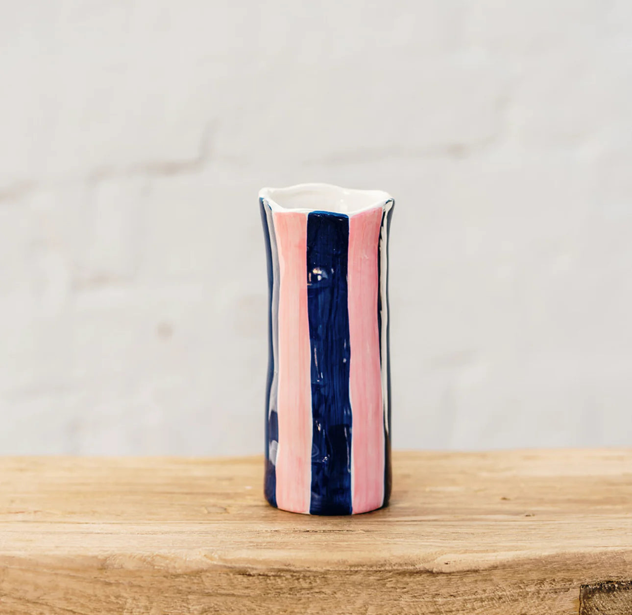 navy and pink striped vase from Noss & Co