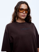 Close-up front view highlighting washed cocoa color and relaxed fit of Sport Star Tee