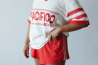 Vintage hemp/cotton tee - Pacifico print by By Billie -  white tshirt with red print and red stripes