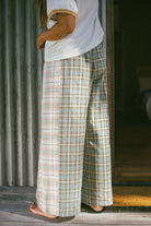 Rear view of lady wearing Patchwork Pant in Cottage Plaid | Atmosea