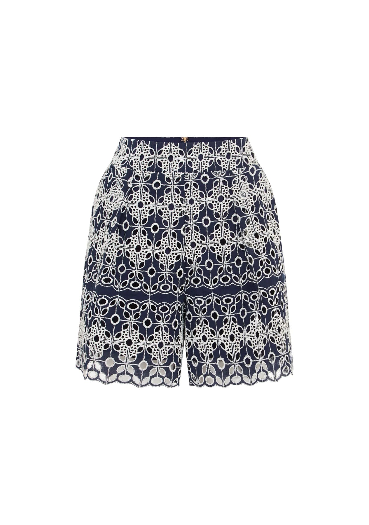 Pedra Embroidery Shorts by MOS The Label in navy and white