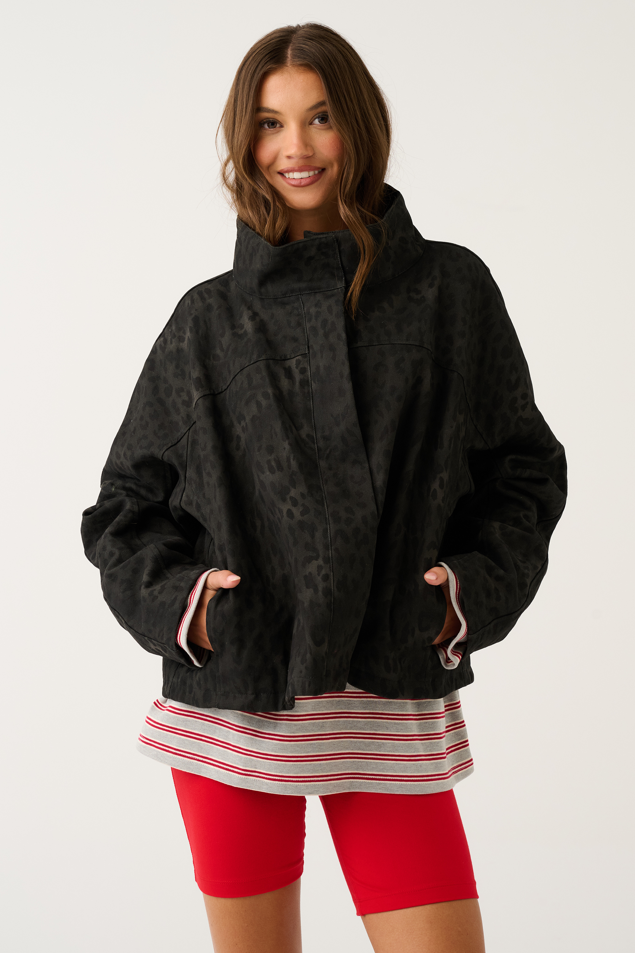 Peta Jacket-Black Washed Leopard by Cartel & Willow