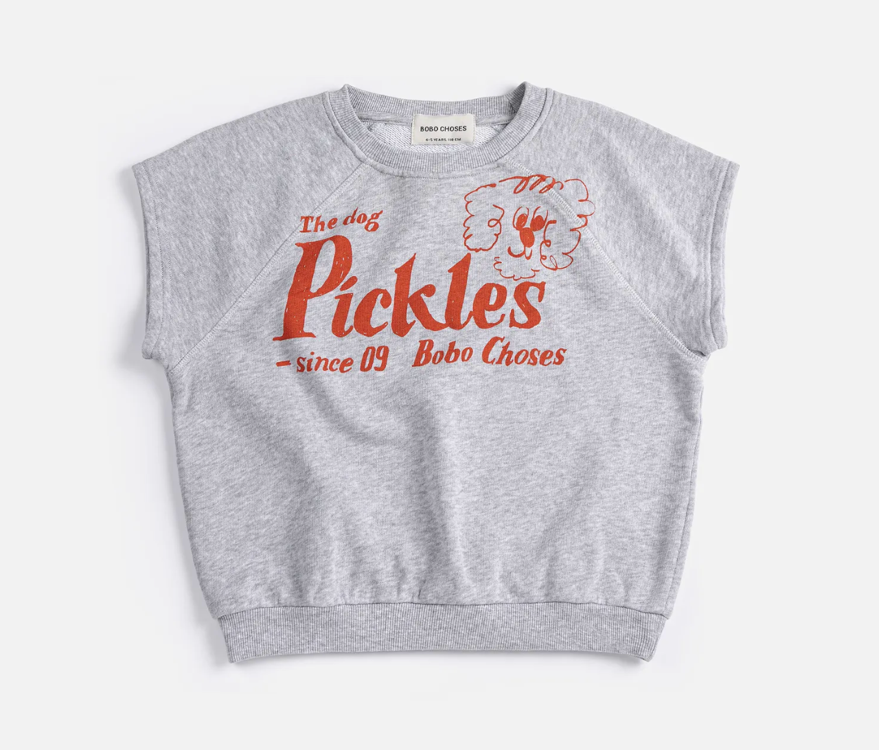 Front view of Pickles The Dog Sleeveless Sweatshirt - Heather Grey | Bobo Choses