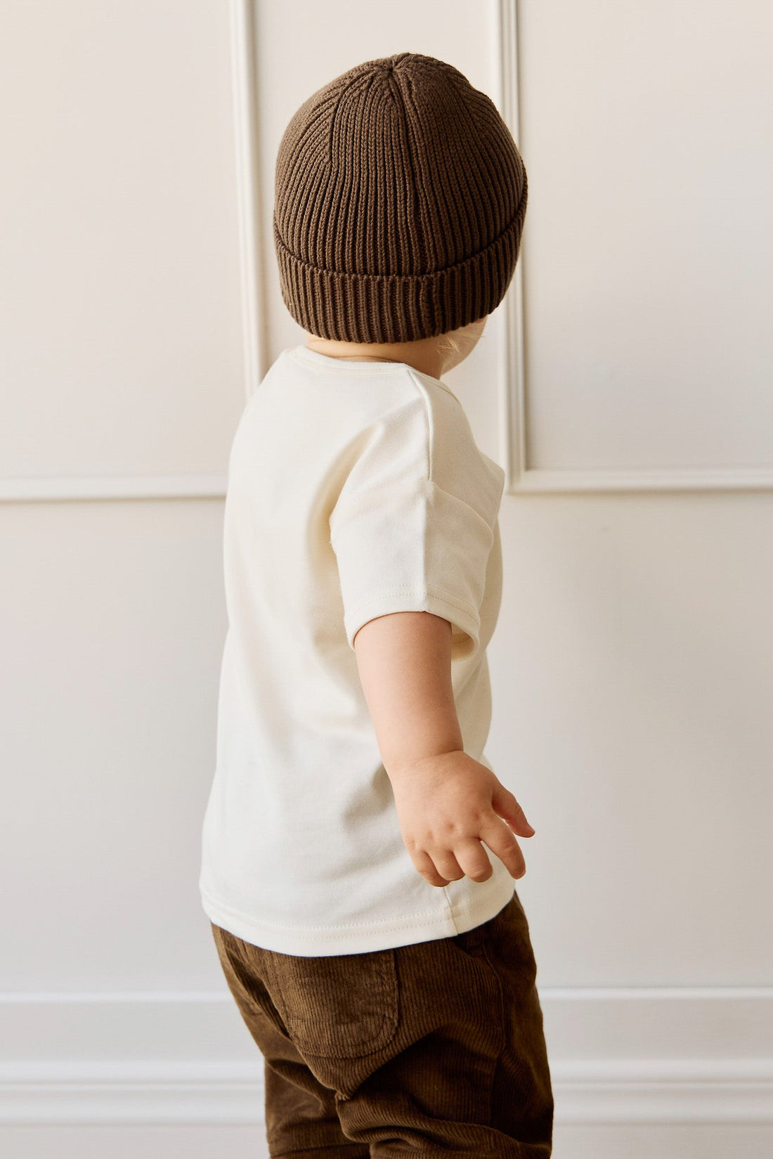 Back view of boy in Pima Cotton Eddie Tee - Cloud | Jamie Kay