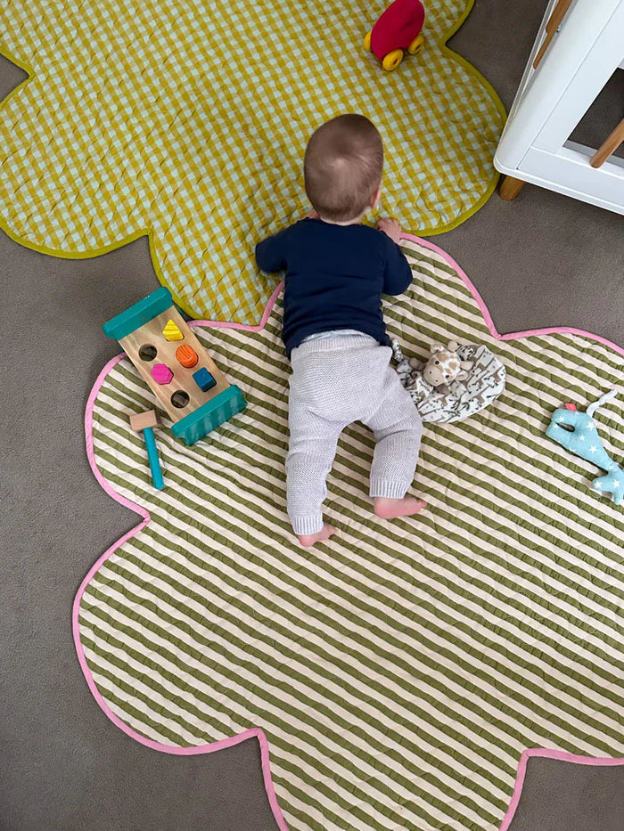  Pistachio Seersucker Playmat by Mosey Me  - pink and green qulited baby playmat