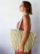 Pistachio Seersucker Quilted Bag by Mosey Me