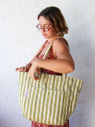 Pistachio Seersucker Quilted Bag by Mosey Me