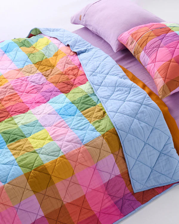 Ponza Tartan Organic Cotton Quilted Bedspread by Kip & Co