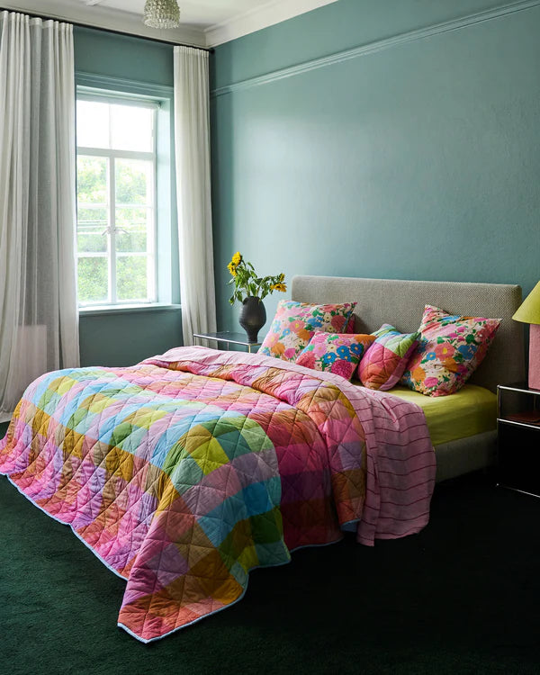 Ponza Tartan Organic Cotton Quilted Bedspread by Kip & Co