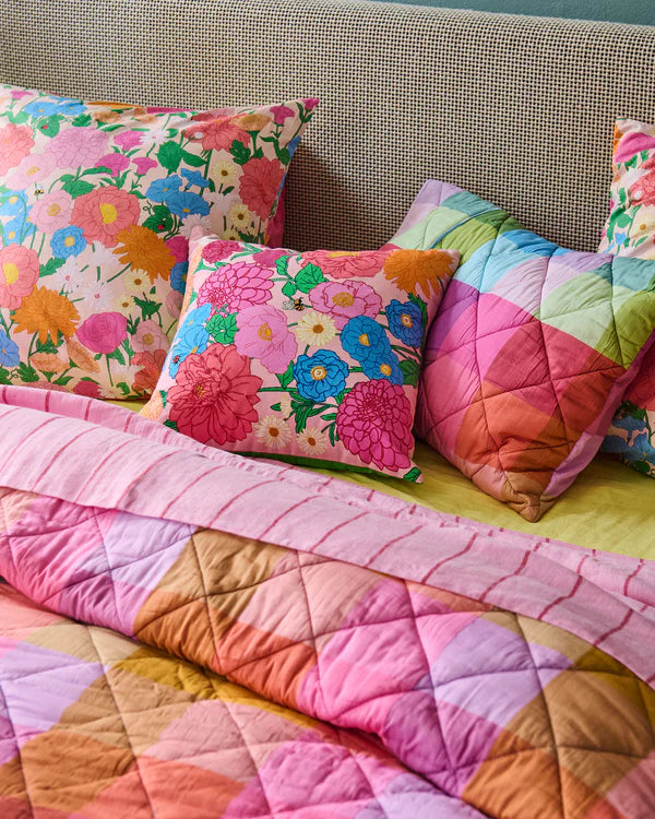 Ponza Tartan Organic Cotton Quilted Pillowcases by Kip & Co - rainbow plaid