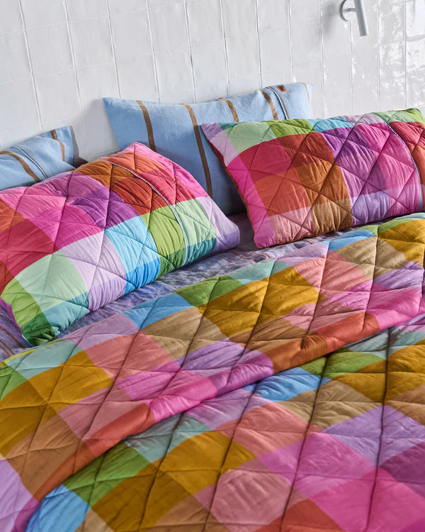 Ponza Tartan Organic Cotton Quilted Bedspread by Kip & Co