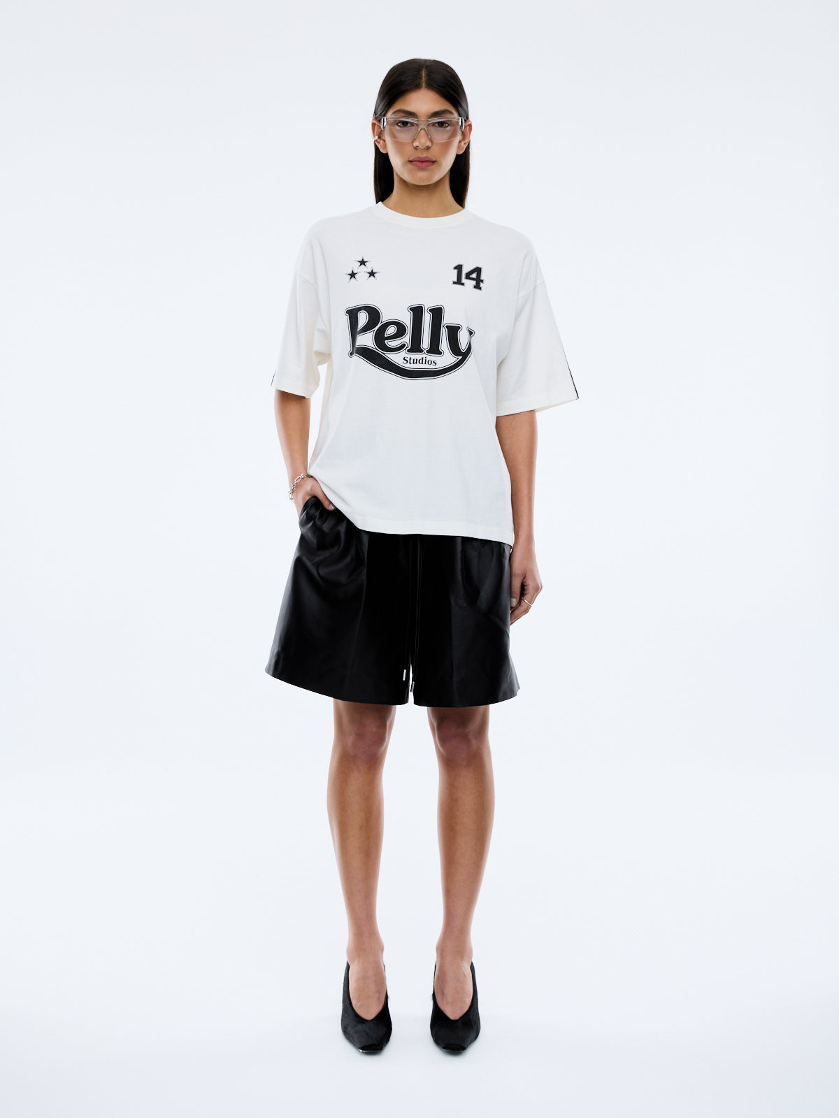 Racing Pelly Swoop Vintage White T-shirt by Ena Pelly