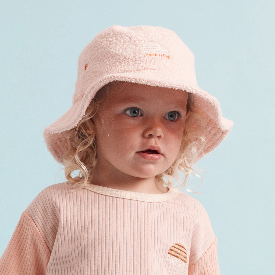 Little girl wearing Rad Kid Terry Hat Candy Floss Pink colour by Banabae