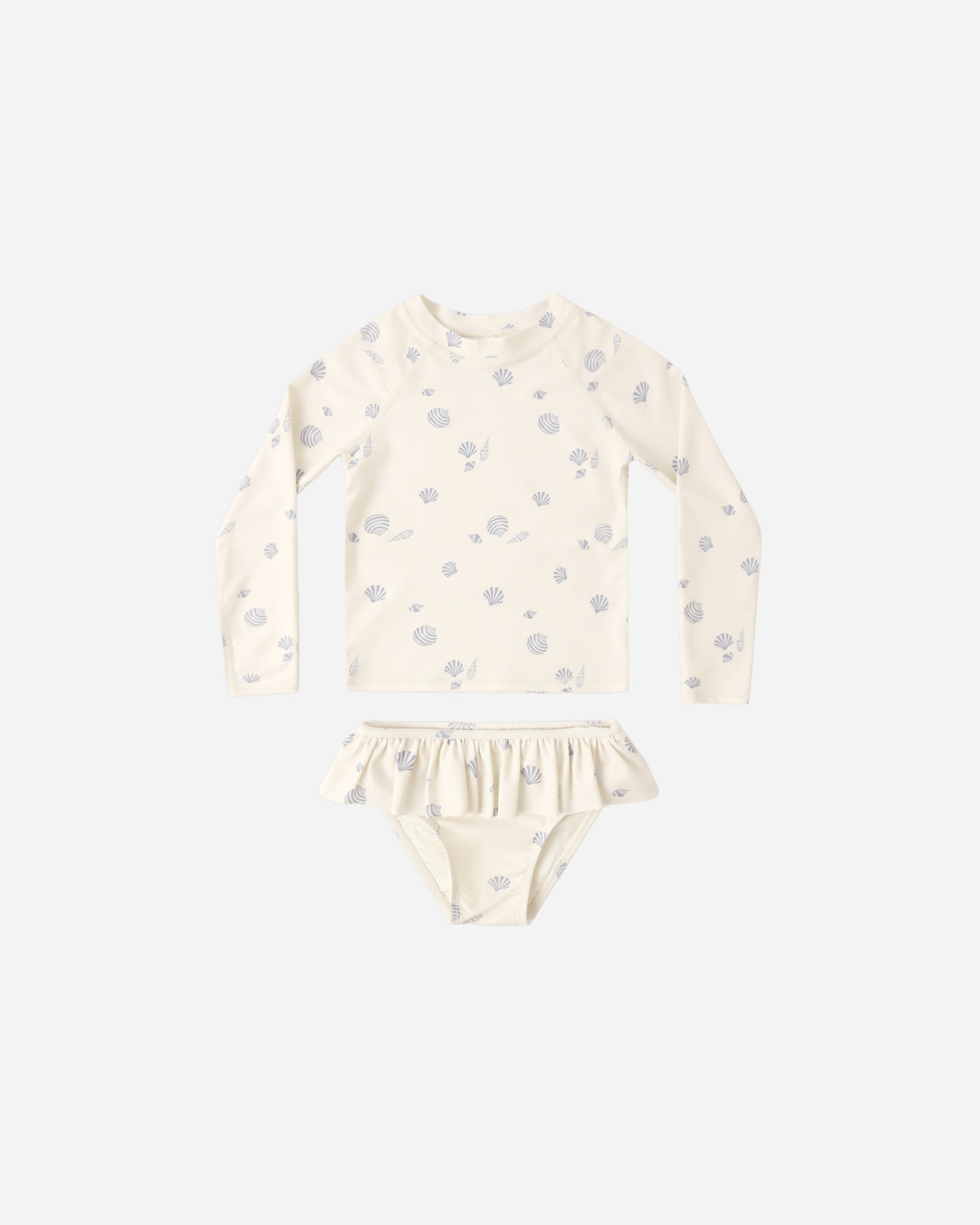 Front view of the Rash guard Girls Set Seashells | Rylee + Cru