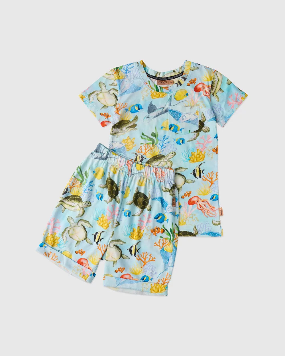 Kip & Co Reef Life Kids Organic Cotton Short Sleeve Tee & Short Pyjama Set