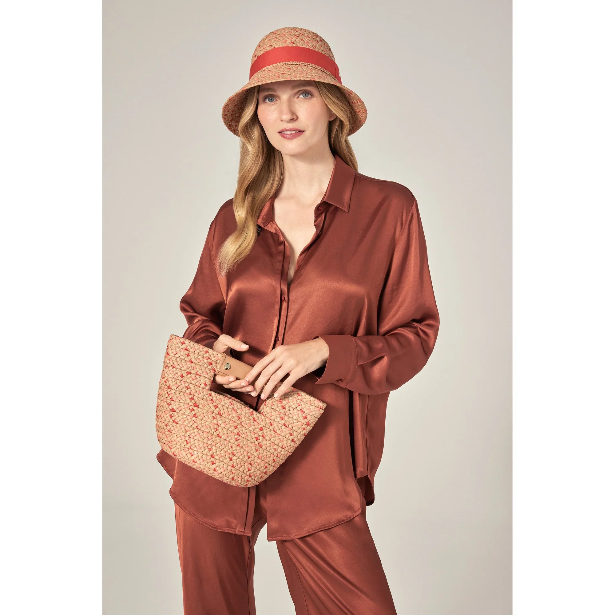 Remi Tote Mini – by Helen Kaminski - tan colour with red and pink flecks