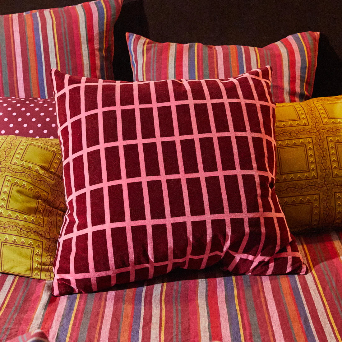 Remi Velvet Cushion - Mahogany | Sage & Clare - large red and pink velvet cushion