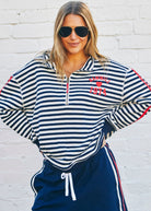 Navy Stripe sweater with red stripes
