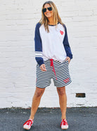 Hammill & Co Retro Heart Long Sleeve Tee Navy White 