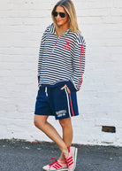 Retro Shorts with Side Stripes - Navy by Hammill & Co