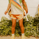 kid wearing Retro Sports Shorts by Banabae - Coral