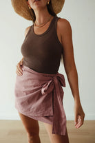brown ribbed singlet by By Billie