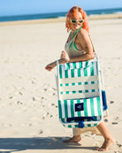 Comfortable carry strap on back of Riviera Luxe Beach Lounger for portability