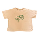 boxy fit kids tshirt with green dice graphic on front