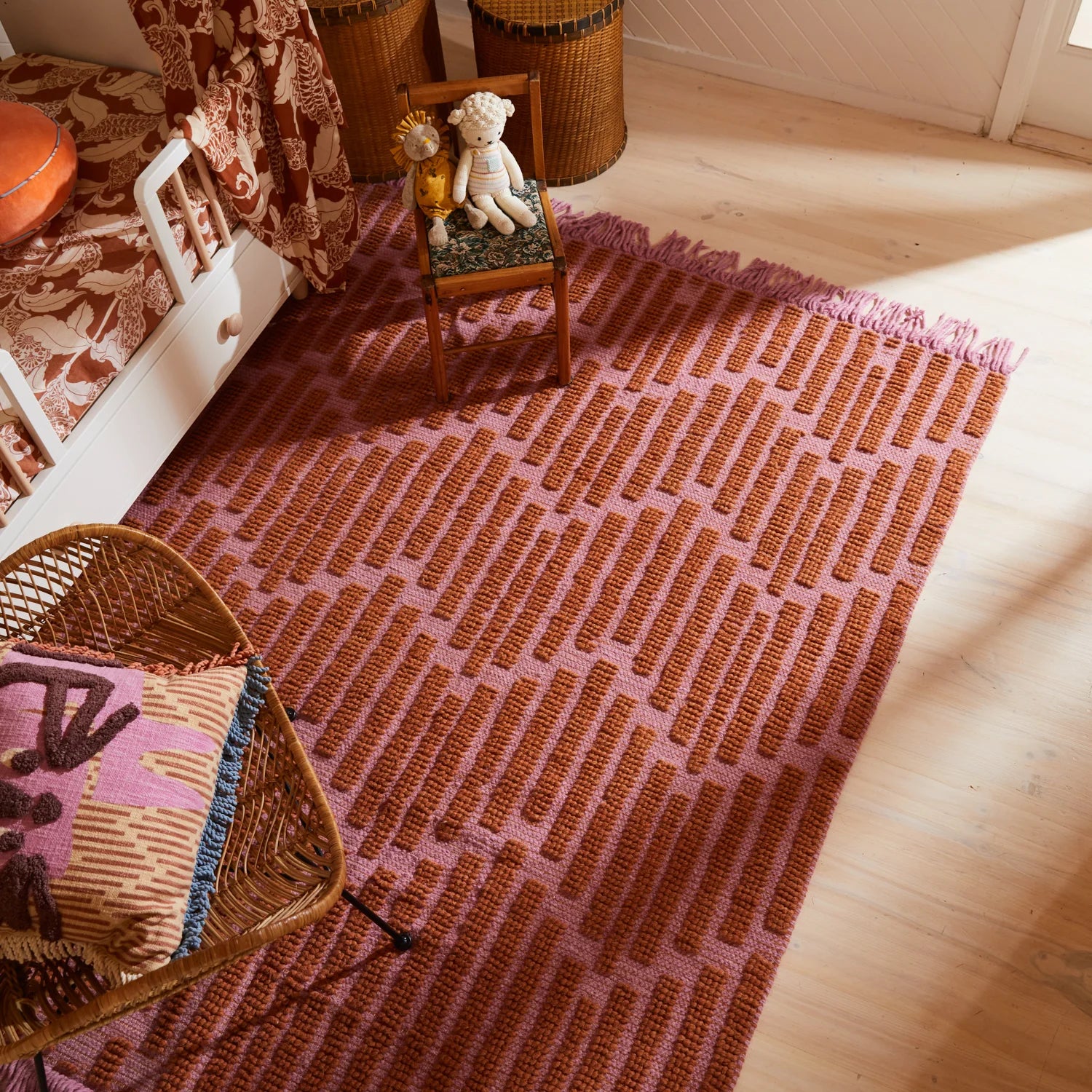 Beautiful sage and clare rug in rosewater pink colour