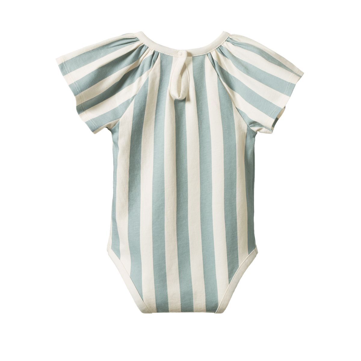 Sage green stripe organic baby romper