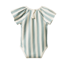 Sage green stripe organic baby romper
