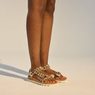model wearing womens leopard print sandals - Sandal Tooth Wedge Neutral Leopard by Rollie