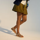 model wearing Sandal Tooth Wedge Neutral Leopard by Rollie