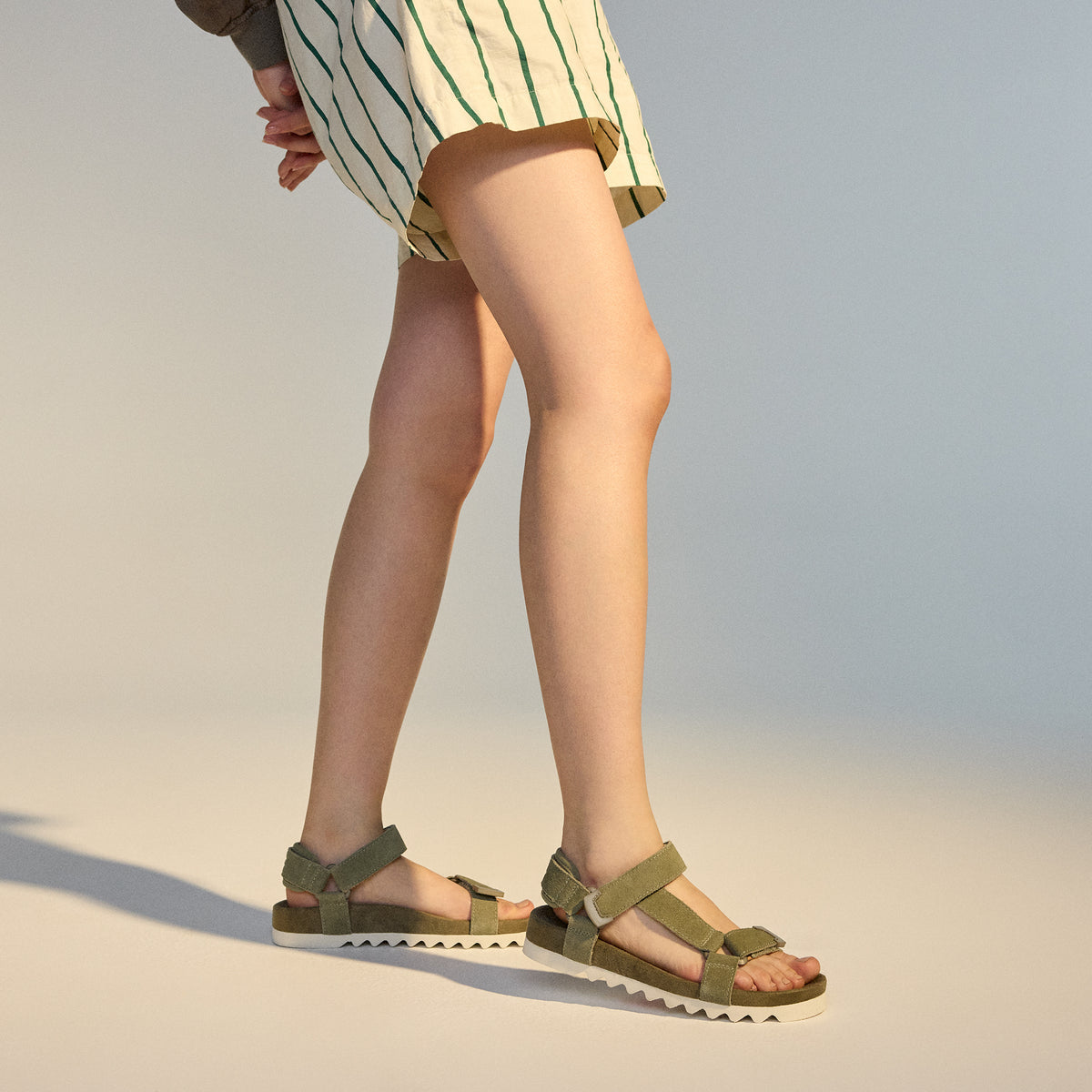 women wearing Sandal Tooth Wedge Sage & White by Rollie