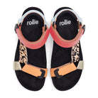 Sandal Tooth Wedge Multi Leopard by Rollie with red, orange, blue and leopard print leather straps