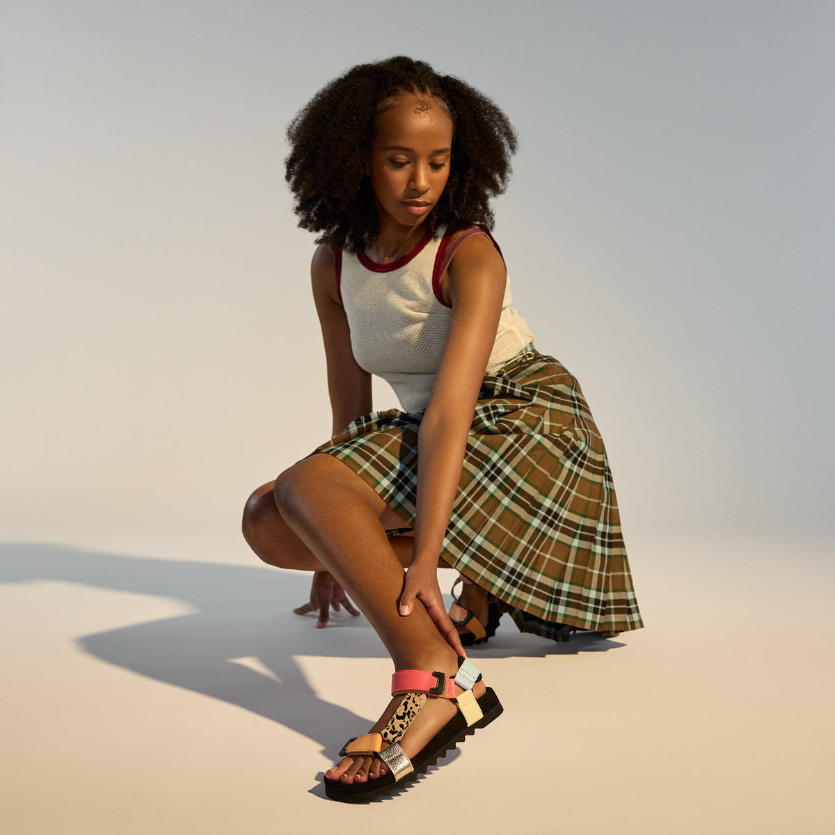 model wearing Sandal Tooth Wedge Multi Leopard by Rollie