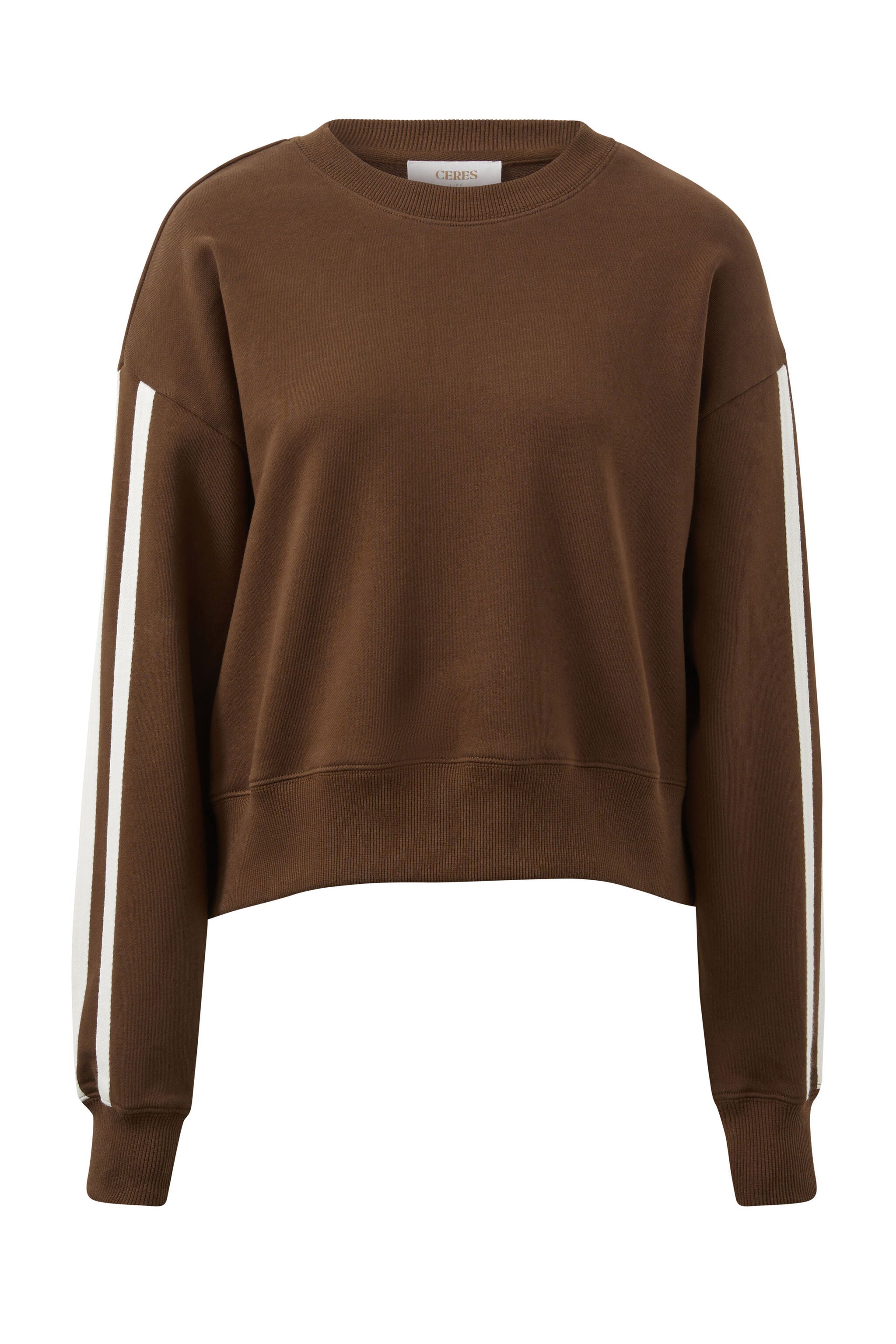 Sasha Sporty Slouchy Crew - Chocolate Side Stripe by Ceres Life