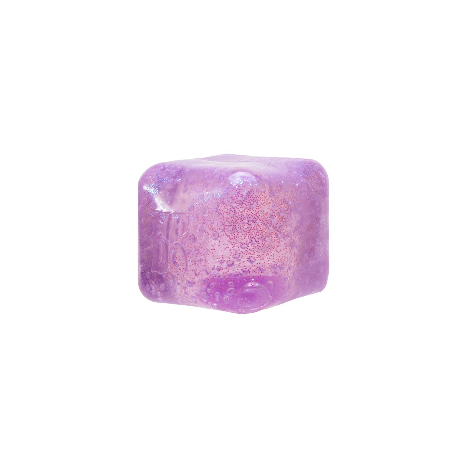 Single purple Nee Doh Nice Cube glitter stress ball showing translucent sparkly finish