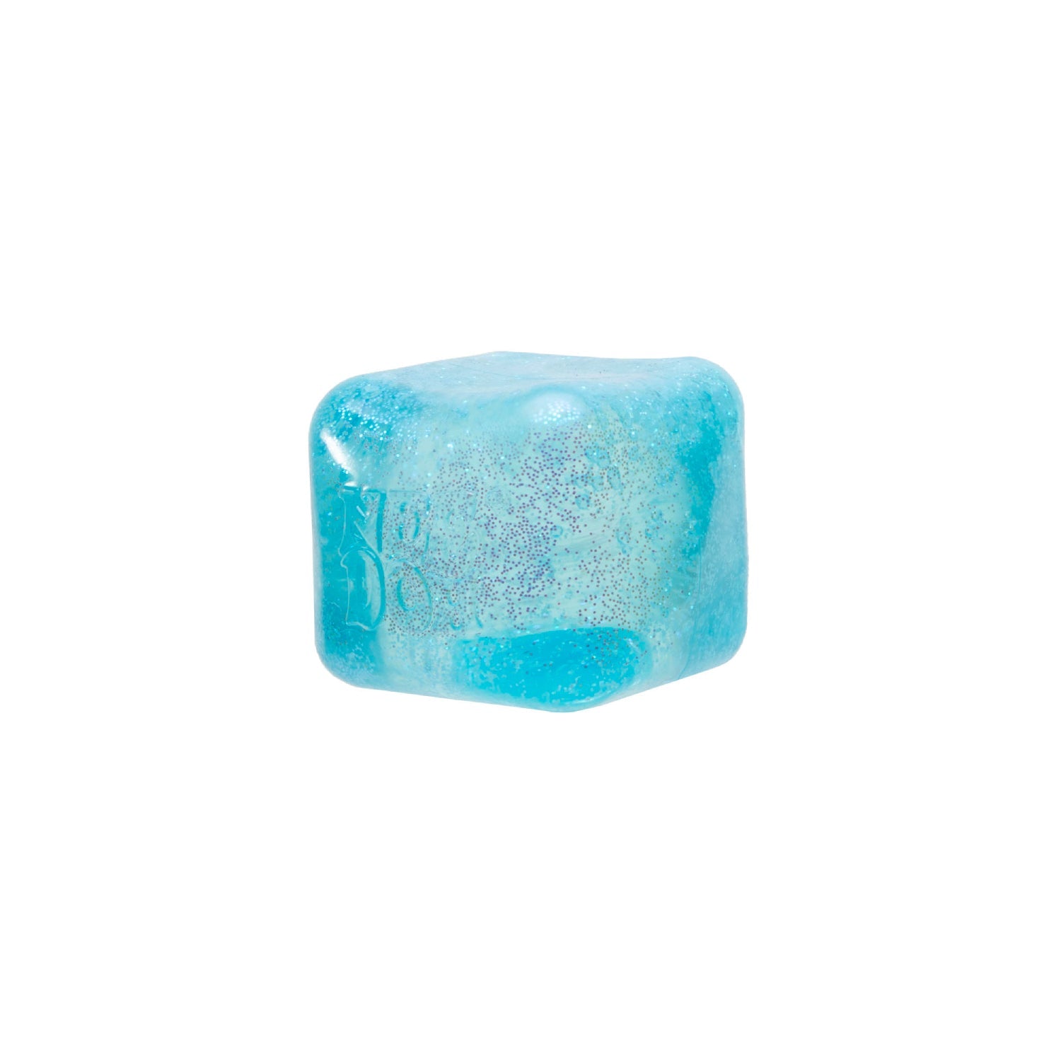Single turquoise blue Nee Doh Nice Cube glitter stress ball shown at an angle