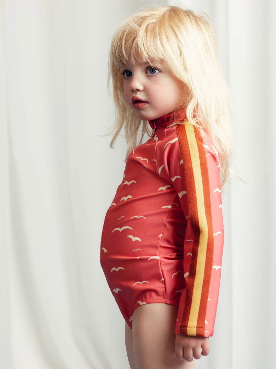 Side view of Seagull Long sleeve Swimsuit - Pink | Mini Rodini