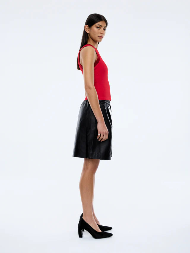 side view Serena Sheer Tank – Sunset Red by Ena Pelly