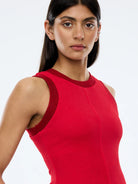 Close up details Serena Sheer Tank – Sunset Red by Ena Pelly