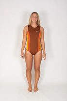 womens Yulex wetsuit eco friendly - Shoulder Closure Onesie in Sunset by Atmosea