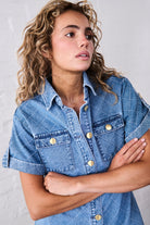 Simone Dress – Check Stitch 70s Blue by Kireina