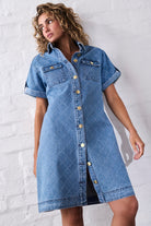 Simone Dress – Check Stitch 70s Blue by Kireina